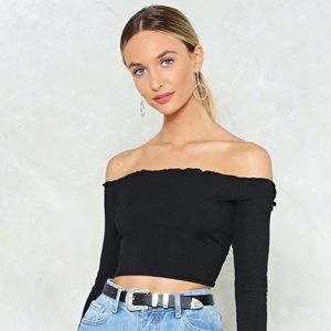 “Show it Off-the-Shoulder Crop Top” Nasty Gal
